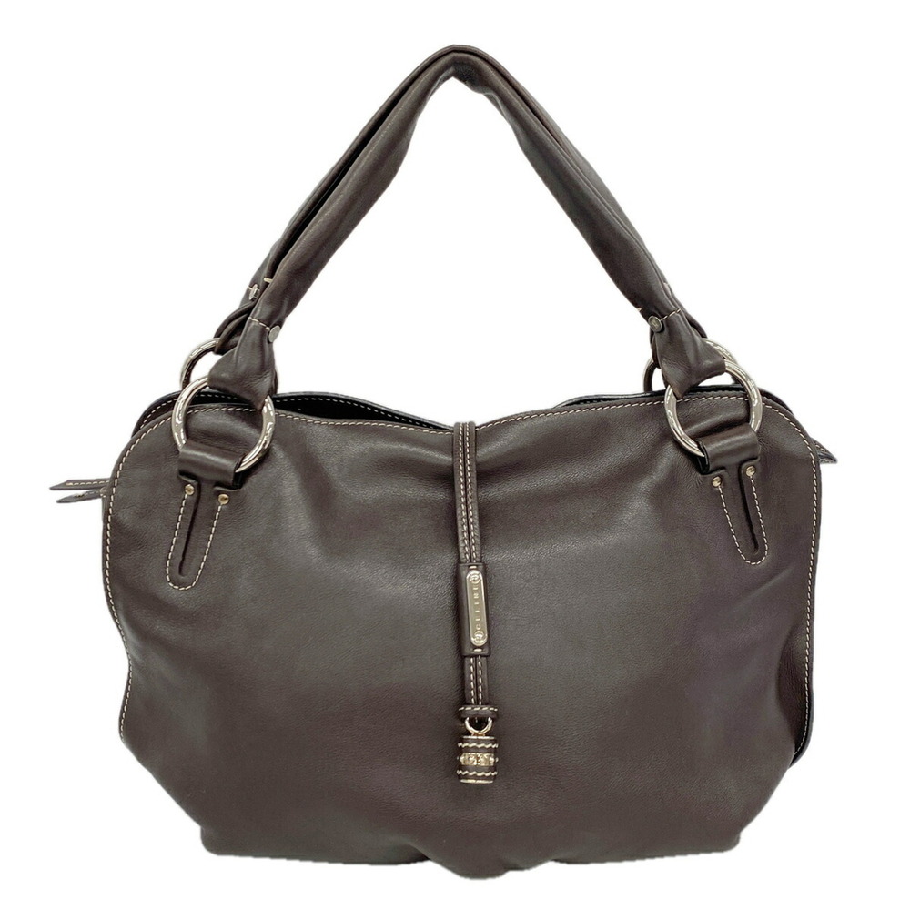 Celine Leather Tote Bag, Dark Brown, Women's